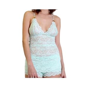 FOXERS soft lace cami in mint with gold bows (size large) NWT